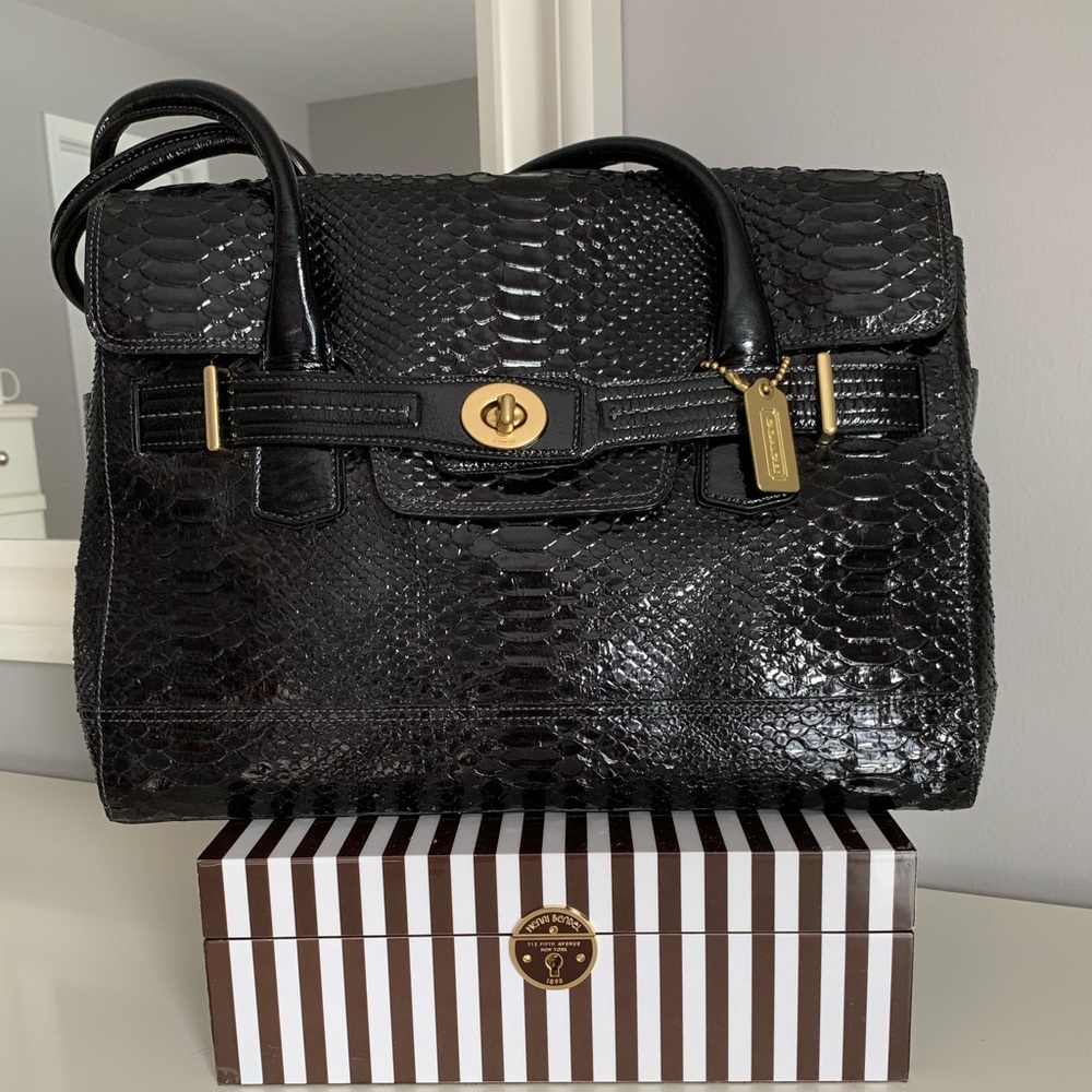 Coach Black Python Embossed Bag